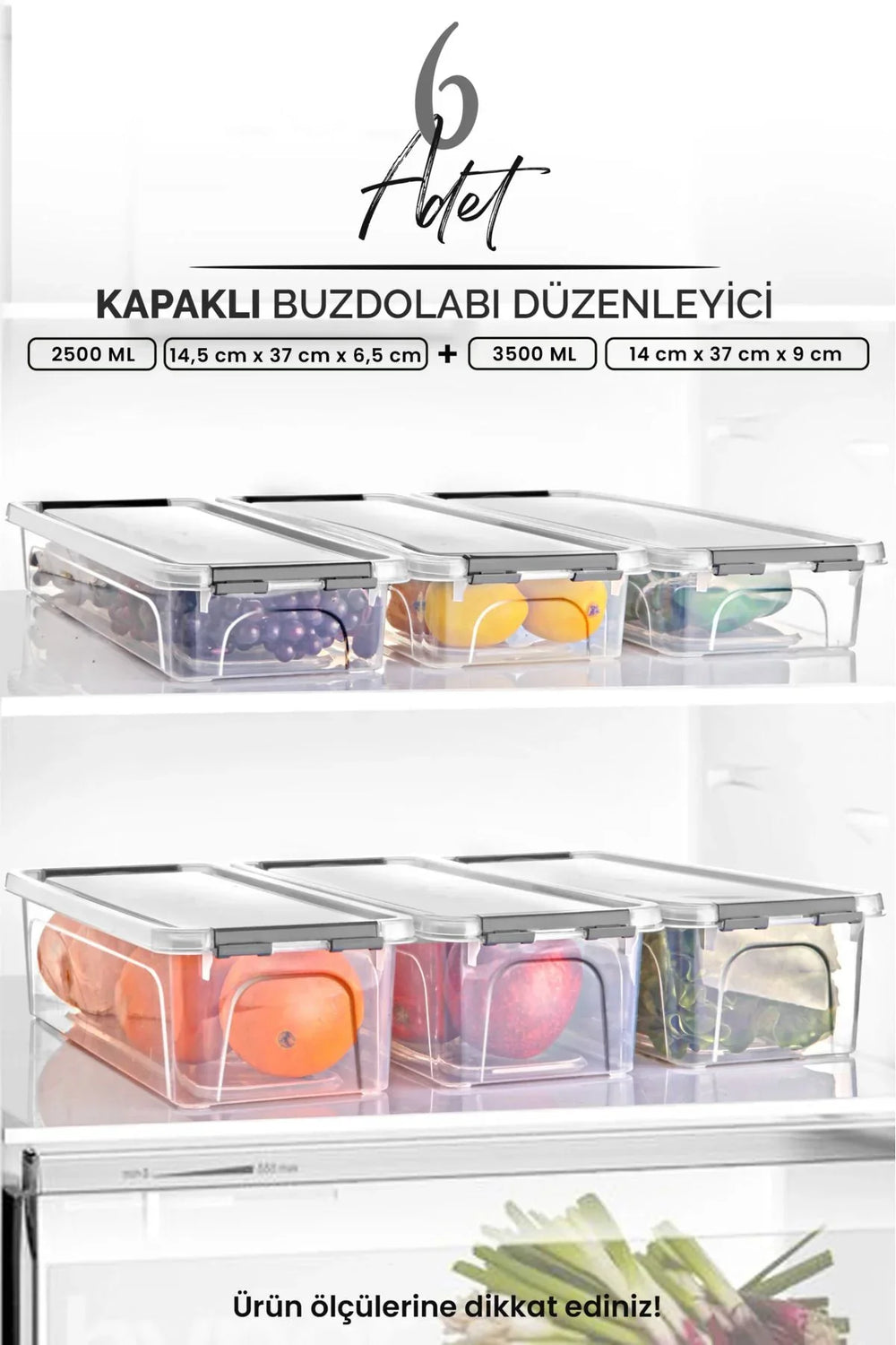 Set de 6 boîtes de rangement pour réfrigérateur avec couvercles verrouillables – Organisateurs d’armoire – Capacités 3,5 L et 2,5 L