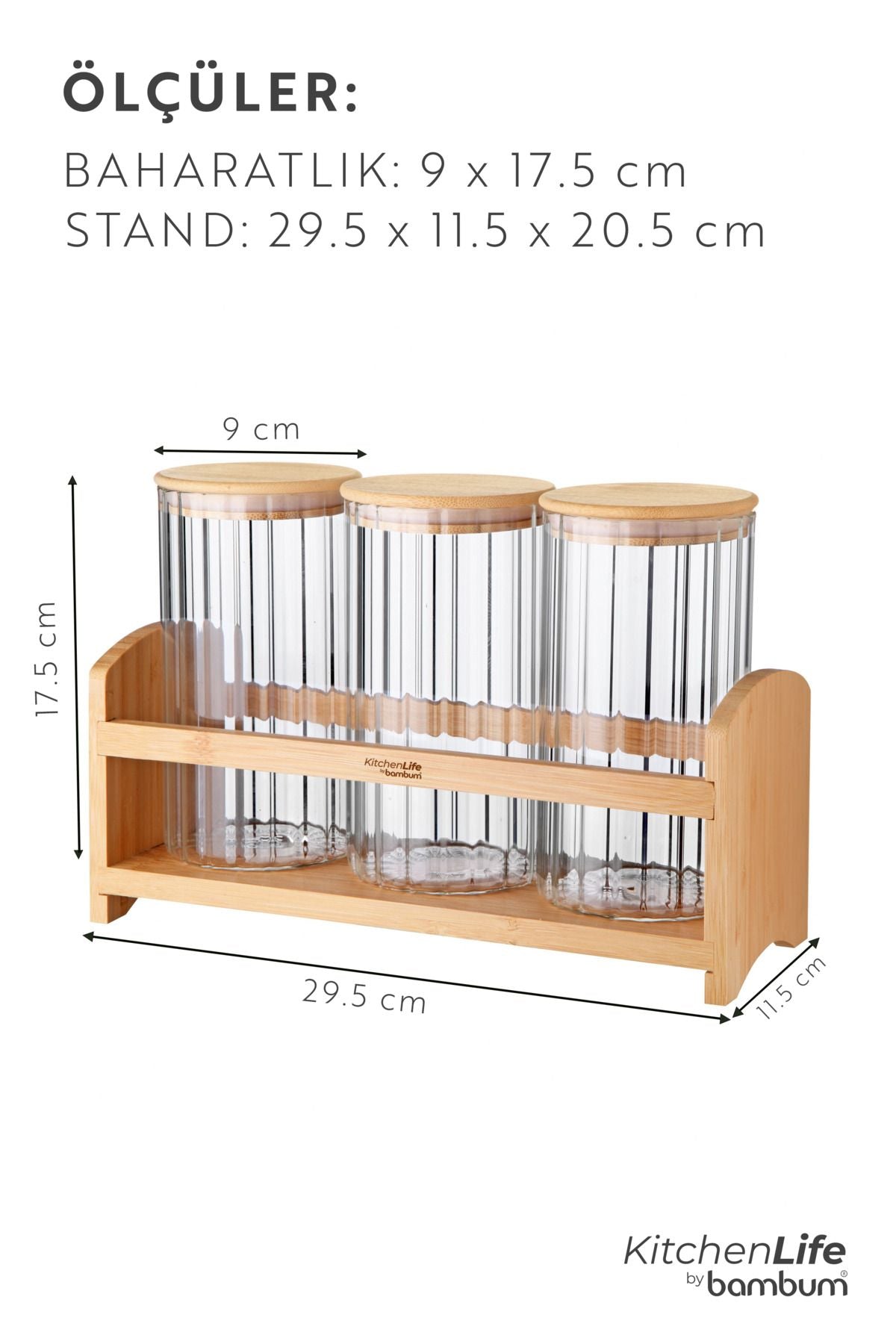 <tc>Set de 4 Pots Rayés avec Couvercles en Bambou pour Comptoir - 900 ml - Pots à Thé, Sucre et Café</tc>