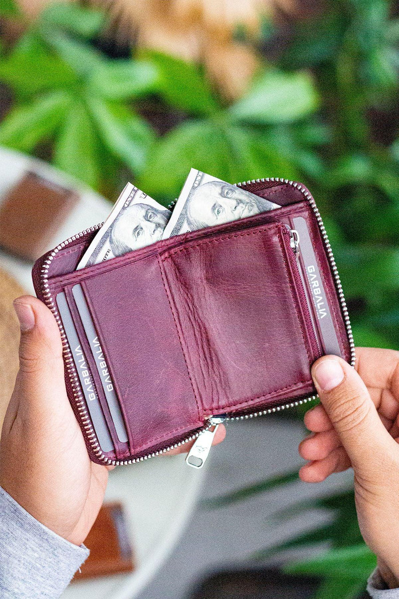 Portefeuille unisexe en cuir véritable Crazy Leather zippé avec porte-monnaie – Taba Sydney