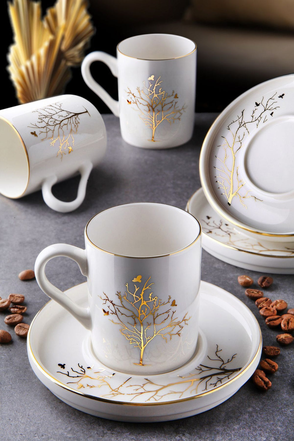 Service à Café Arbre de Vie en Porcelaine 12 Pièces pour 6 Personnes