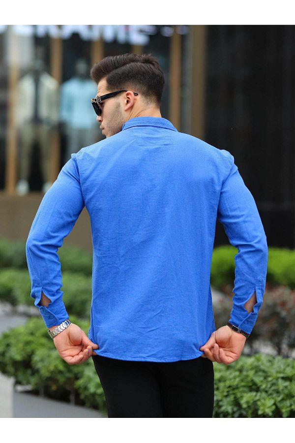 Tek Cepli Şile Bezi Gömlek - Mavi - Justyol