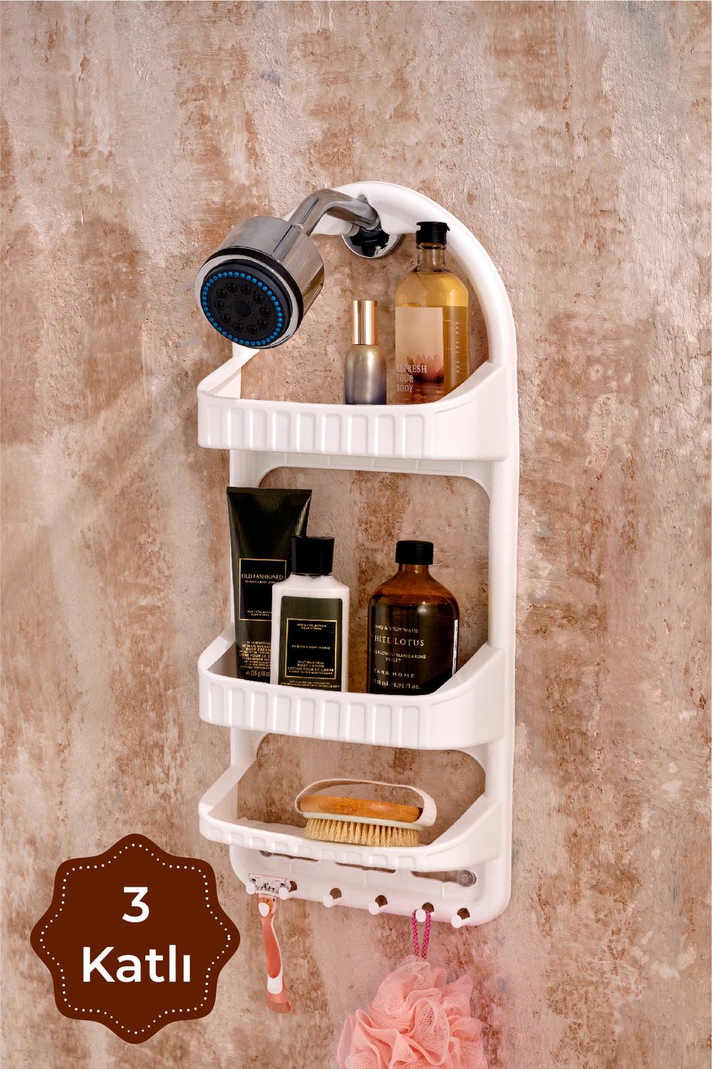 Étagère de Douche Murale 3 Niveaux pour Shampoing et Gel Douche