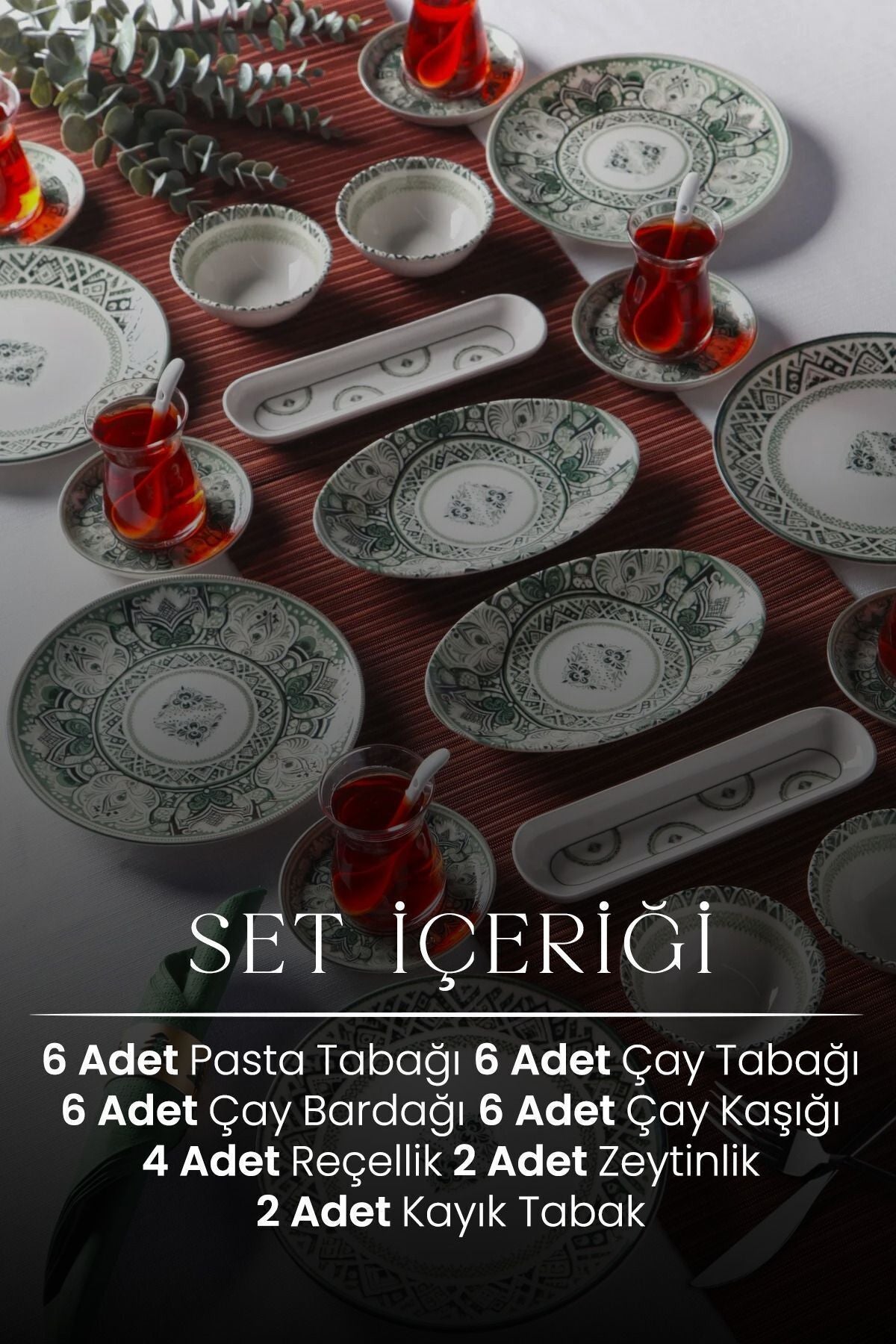 Service petit-déjeuner en porcelaine premium 6 personnes 32 pièces motif décoratif – ensemble complet avec tasses à thé et cuillères