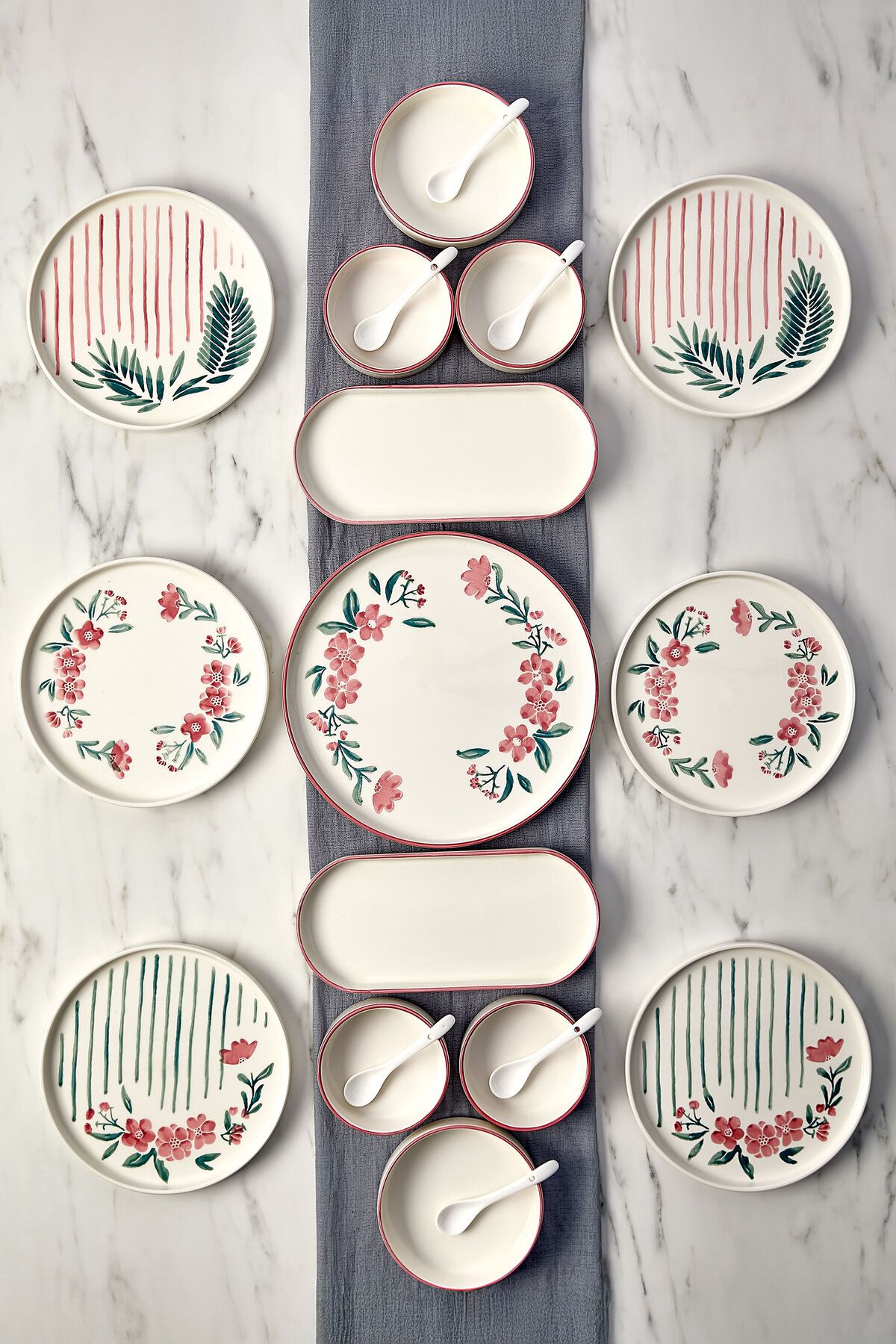 Service petit-déjeuner empilable 6 personnes 21 pièces – Design Sakura avec coupelles et cuillères