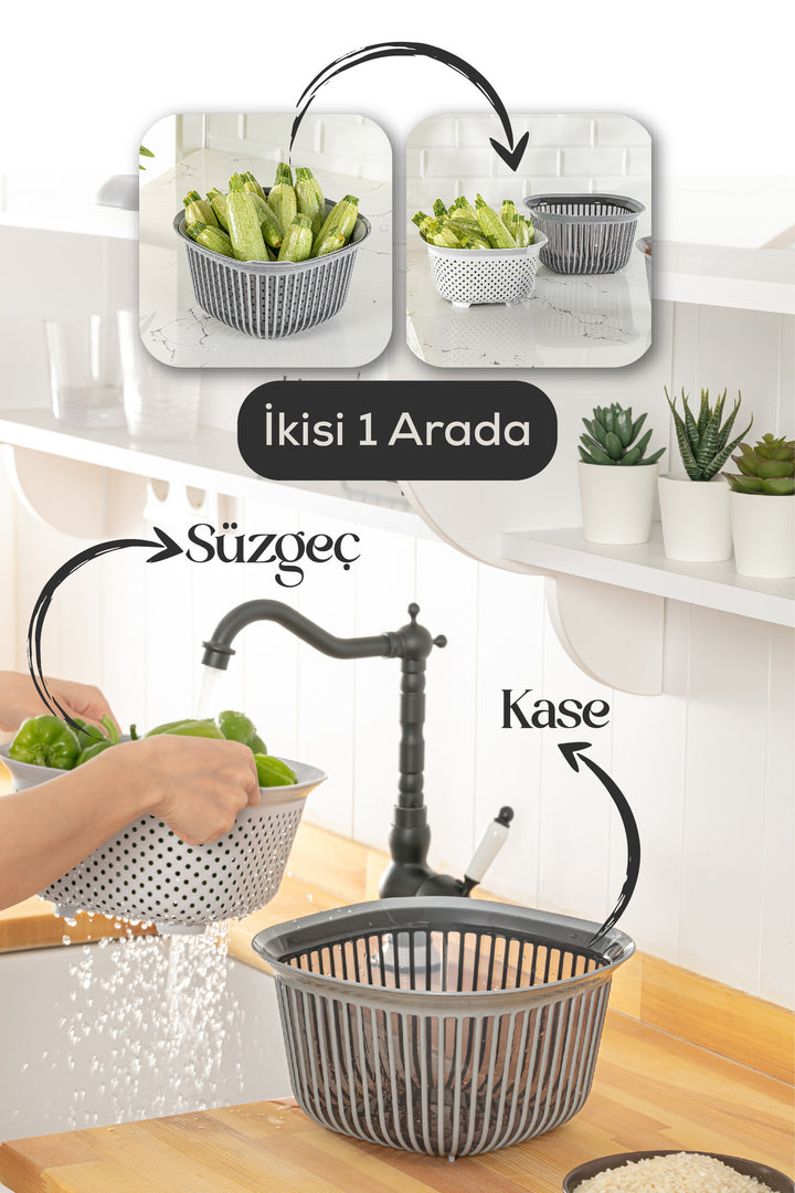 Bol avec passoire intégrée 4 L sans BPA – Design séparable et multifonction pour cuisine