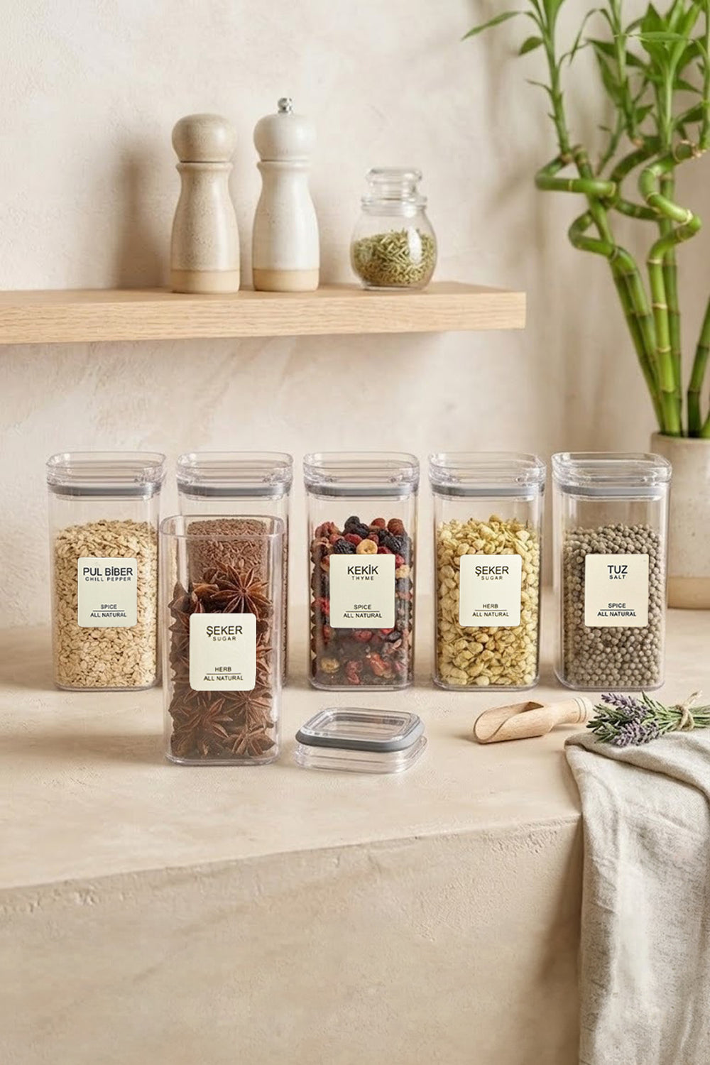 Set de 6 Pots à Épices – Bocaux à Épices Hermétiques 300 ml
