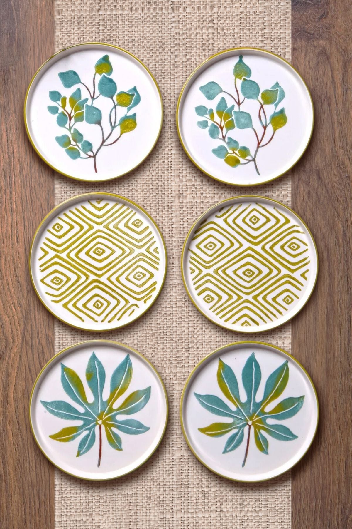 6'lı Özel Tasarım Handmade 16 cm Stackable Güz Yaprak Pasta Tabak Seti - Tatlı Tabağı Seti - Justyol