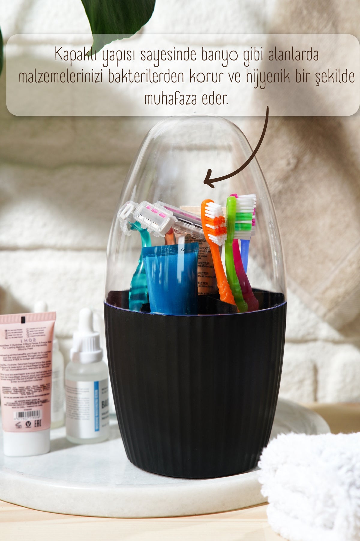 7 Bölmeli Siyah Makyaj Organizeri - Fanus Kapaklı Tasarım JHome