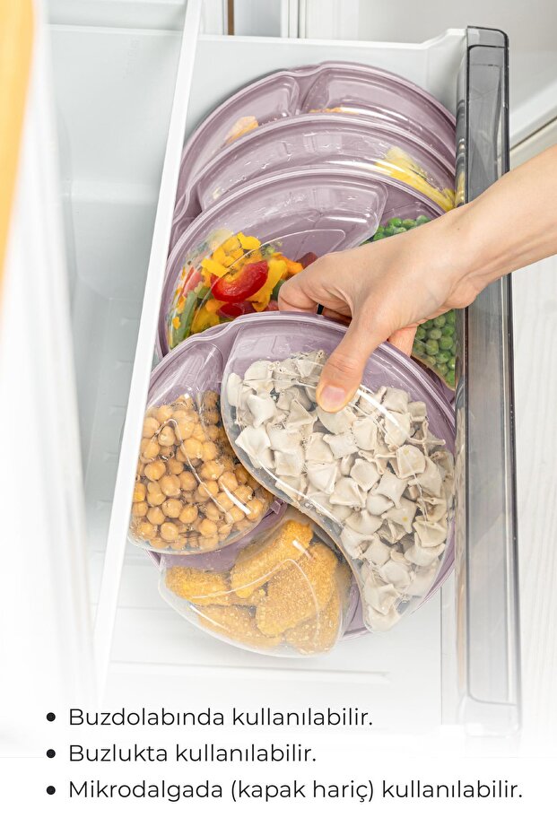 Lot de 4 Boîtes Alimentaires Rondes 3 Compartiments 1,2 L