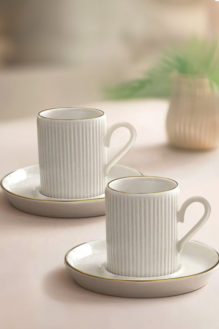Service à Café Turc 2 Personnes – 2 Tasses en Porcelaine 100 ml avec Soucoupes Dorées