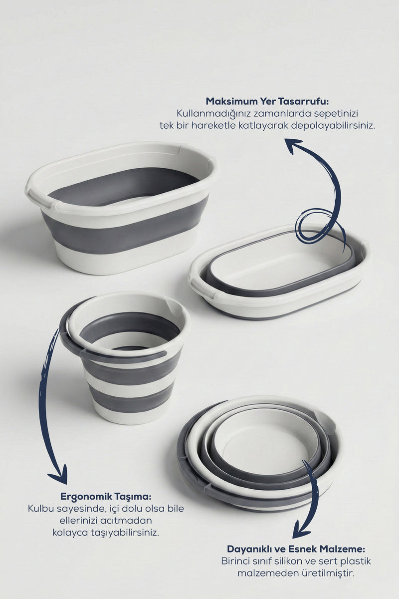 Set Panier Pliable 19 L + Seau Pliable 12 L Gain de Place