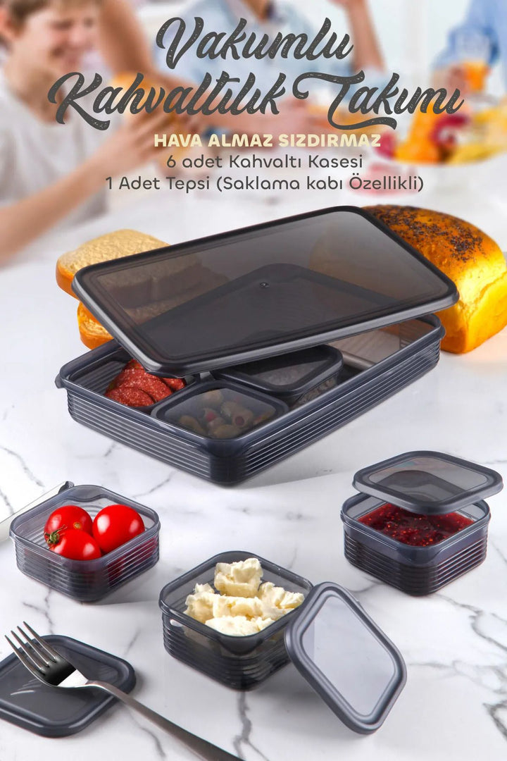 Set petit-déjeuner hermétique 7 pièces avec couvercles sous vide – Anti-fuite et anti-air