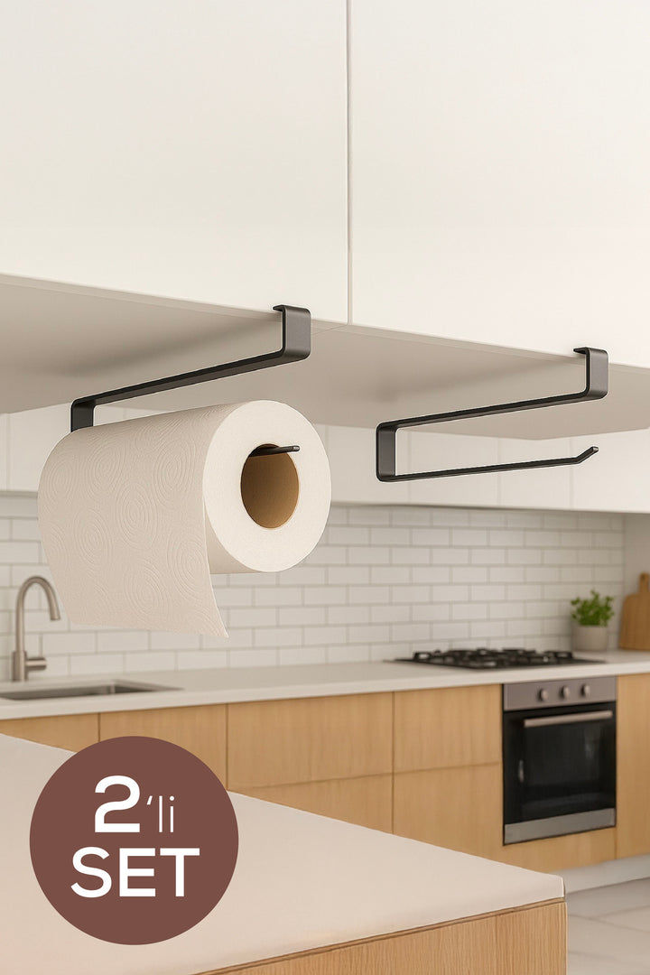 Porte-essuie-tout mural en métal noir mat – Design moderne et compact