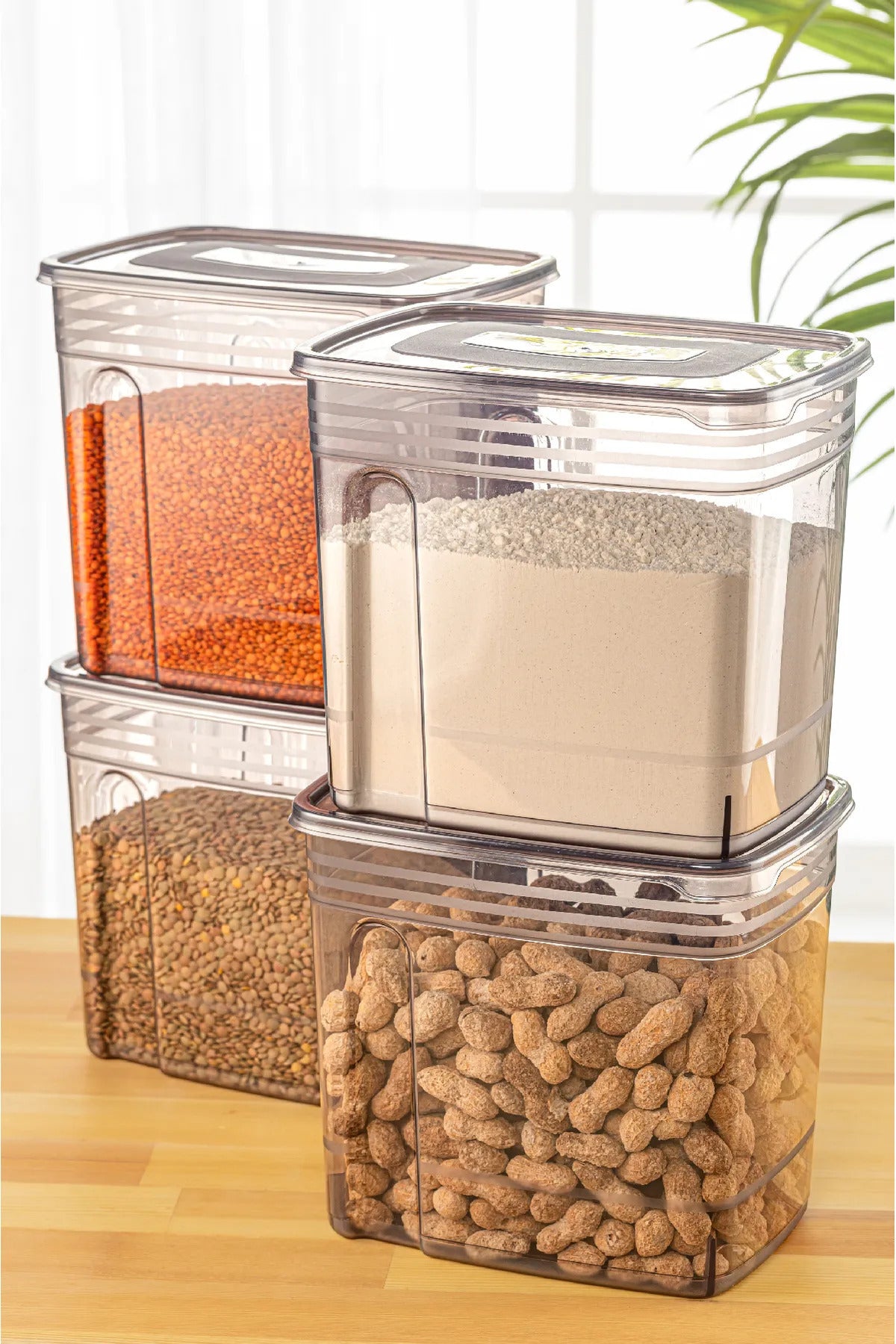 <tc>Set de 4 boîtes de conservation alimentaires Strip méga format 5,5 litres – anthracite</tc>