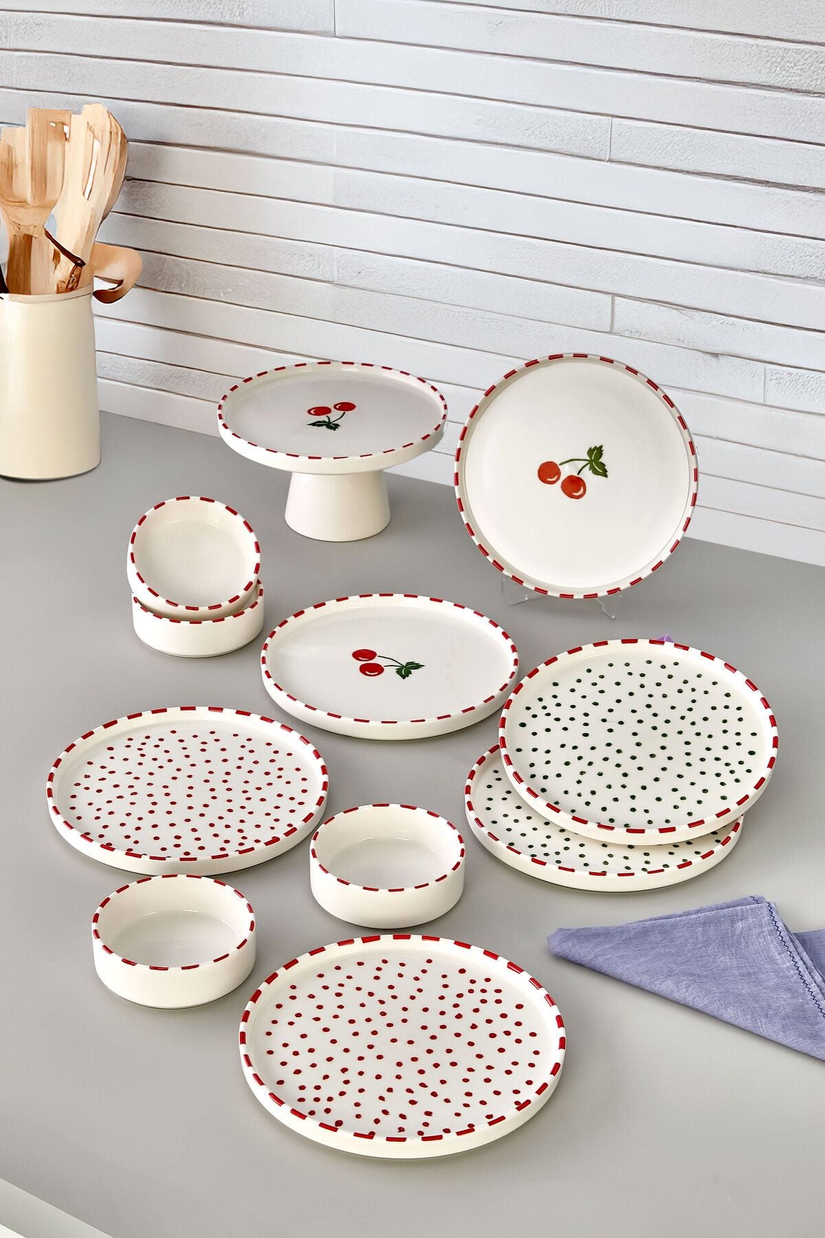 Service Petit-Déjeuner Empilable 11 Pièces avec Présentoir – 6 Personnes