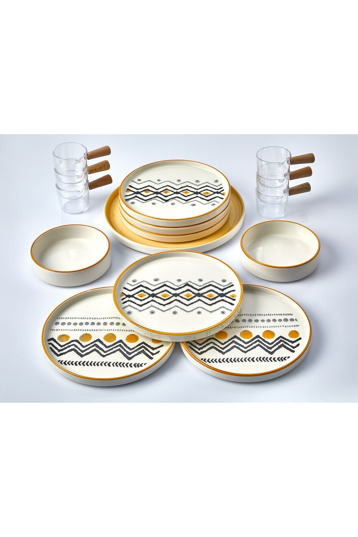 Service petit-déjeuner empilable 6 personnes 15 pièces – Set de présentation luxe avec coupelles