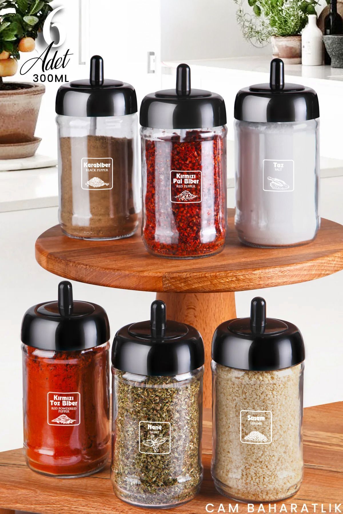 Set de 6 Pots à Épices en Verre avec Cuillère Intégrée 300 ml