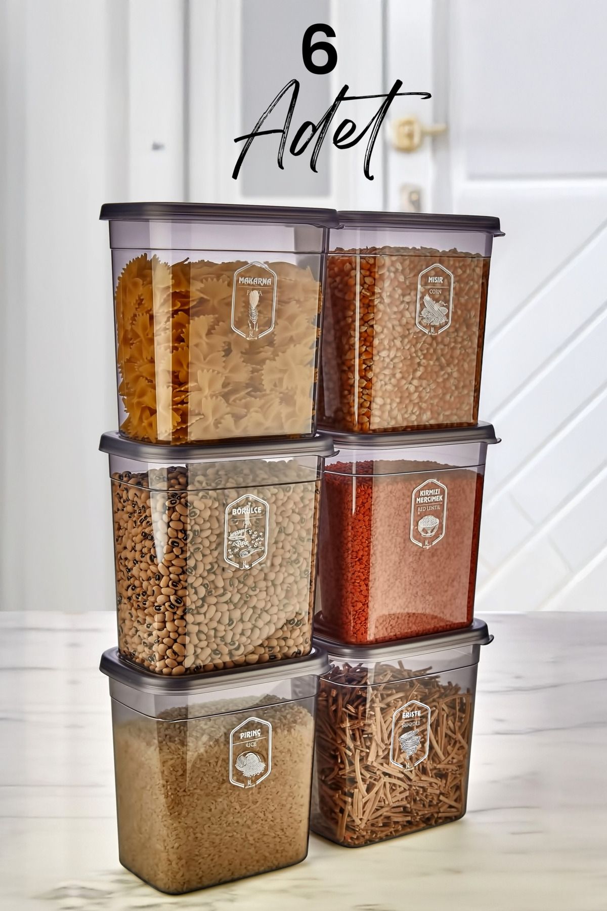 Boîtes de conservation rectangulaires 6 pièces 2000 ml avec étiquettes – Rangement cuisine empilable