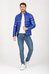 Shiny Casual Bomber Jacket/Coat - Men's - Waterproof - With Pockets and Front Zipper -  blue-56986