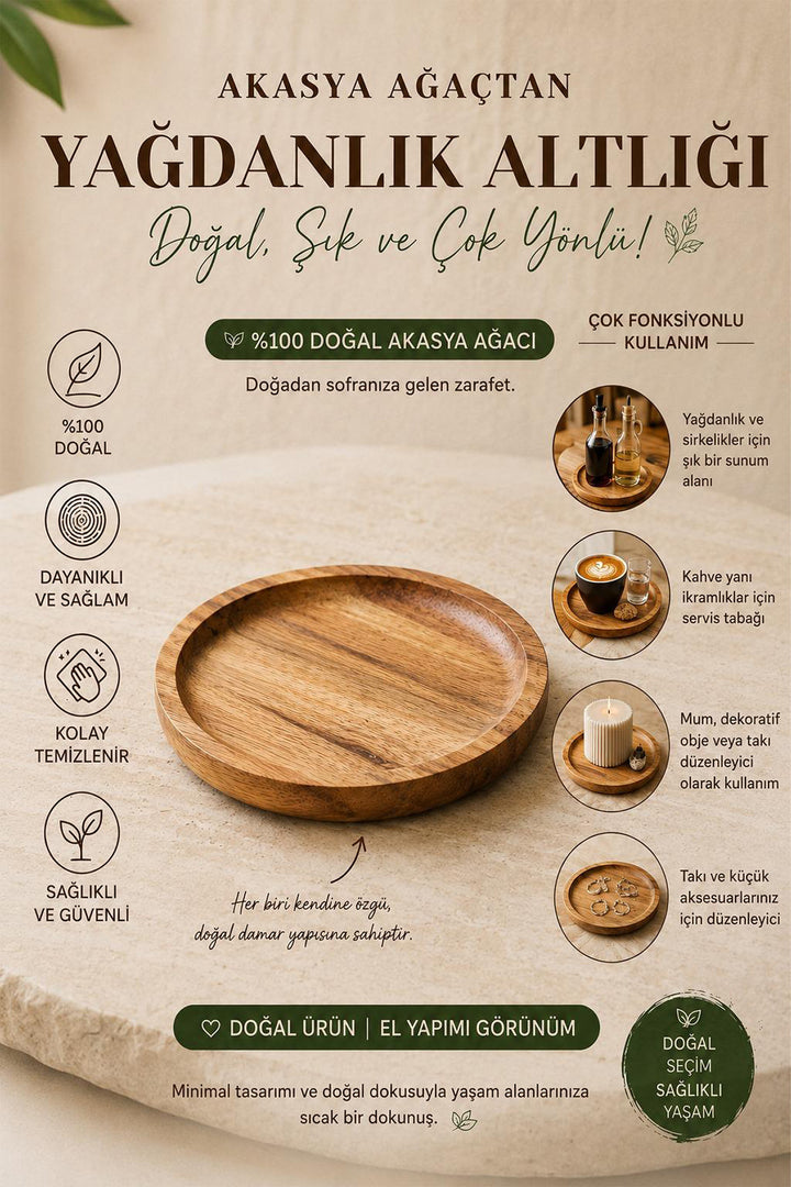 Support Rond en Bois d'Acacia pour Bouteille d'Huile – Ø 12 cm
