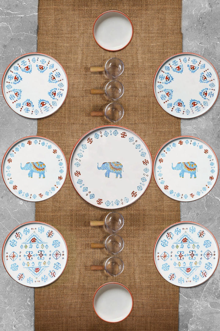 Service petit-déjeuner 6 personnes motif éléphant avec bols à sauces – 15 pièces