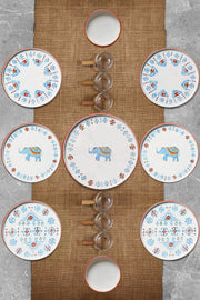 Service petit-déjeuner 6 personnes motif éléphant avec bols à sauces – 15 pièces