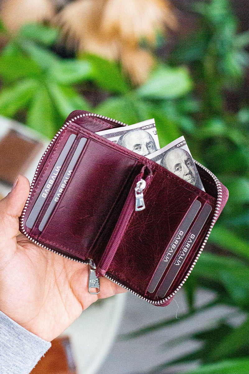Portefeuille unisexe en cuir véritable Crazy Leather zippé avec porte-monnaie – Taba Sydney