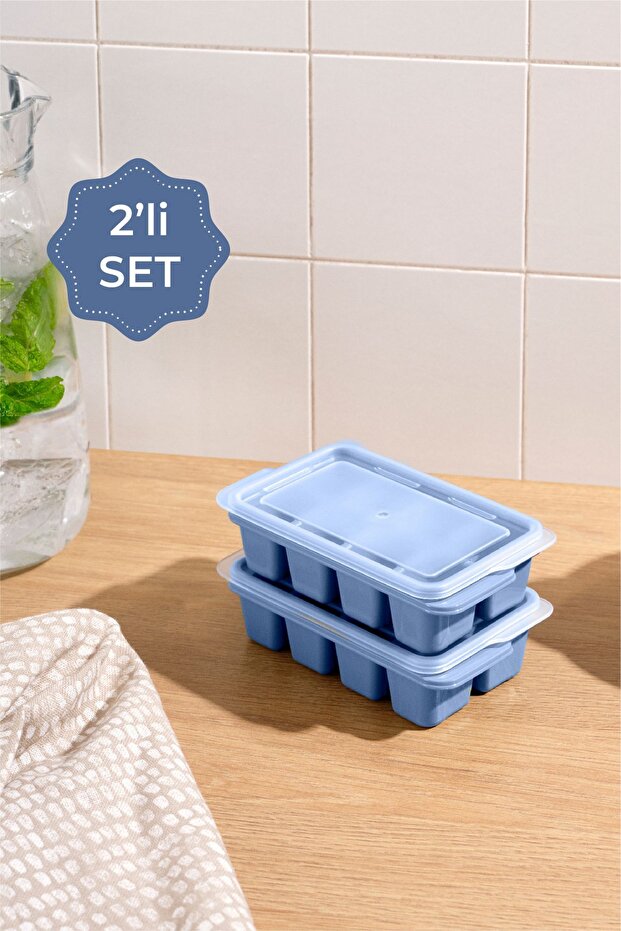 Lot de 2 Bacs à Glaçons avec Couvercle 8 Compartiments