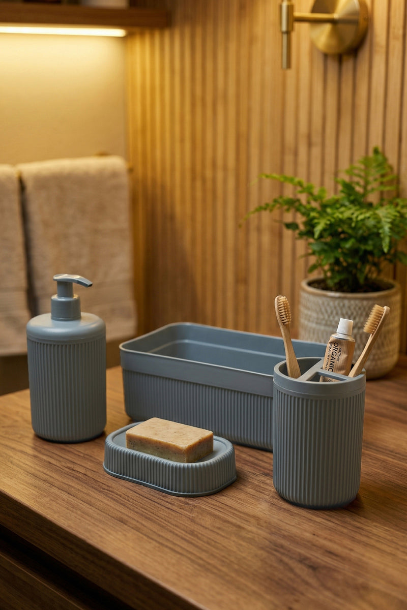 Set de Salle de Bain 4 Pièces avec Distributeur de Savon 550 ml et Organisateur