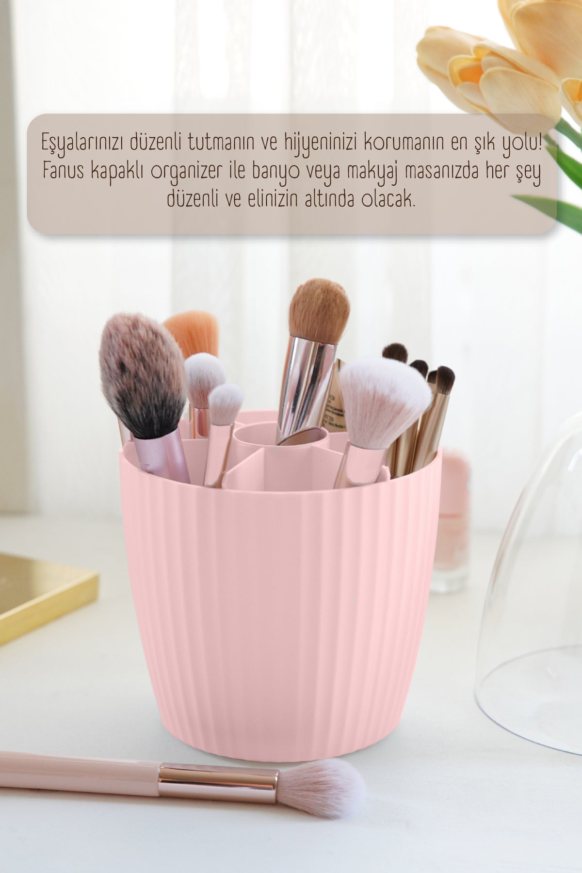 7 Bölmeli Siyah Makyaj Organizeri - Fanus Kapaklı Tasarım JHome