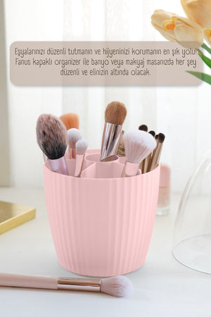 7 Bölmeli Siyah Makyaj Organizeri - Fanus Kapaklı Tasarım JHome