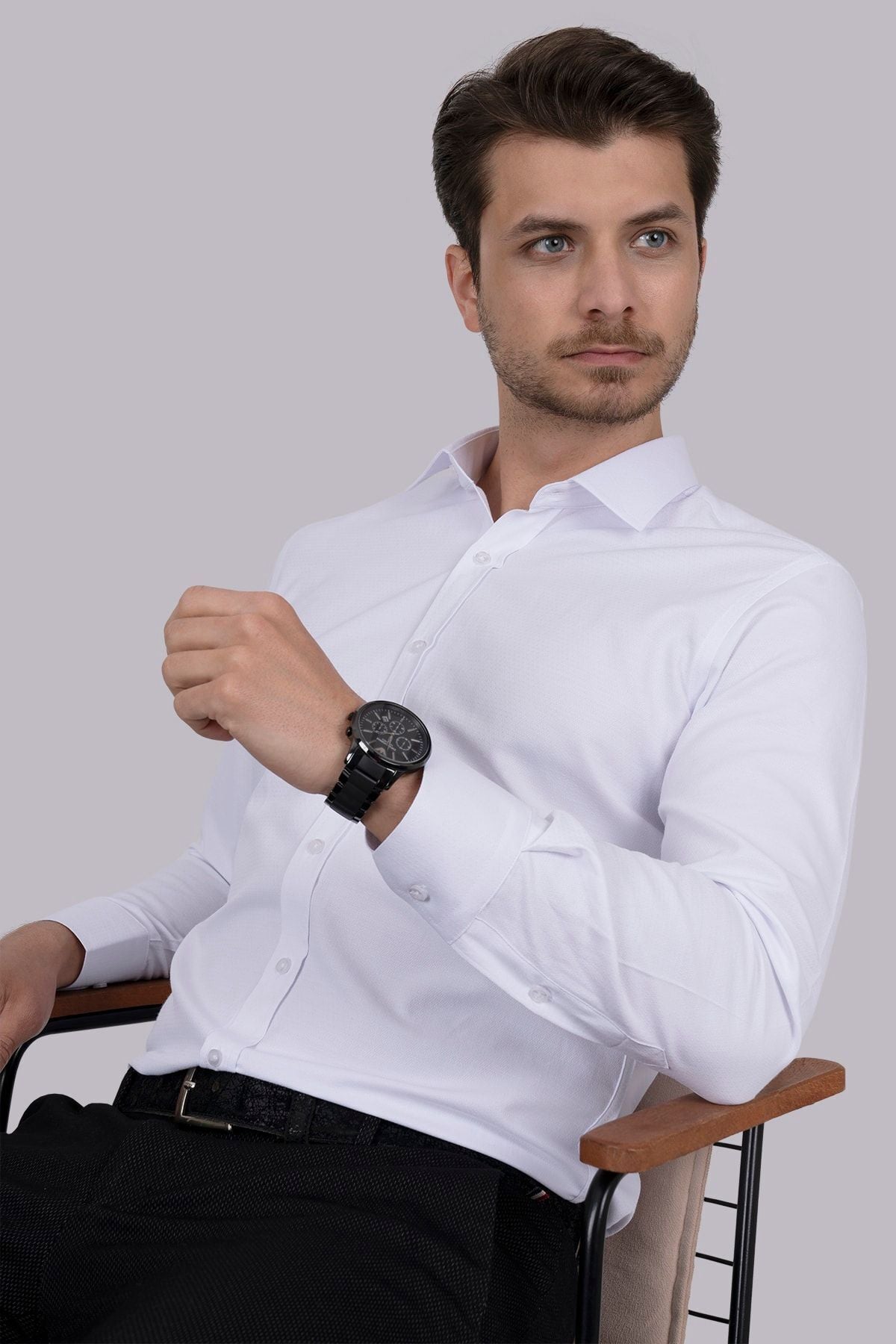 <tc>Chemise blanche slimfit à boutons nacrés avec boîte - 6433</tc>