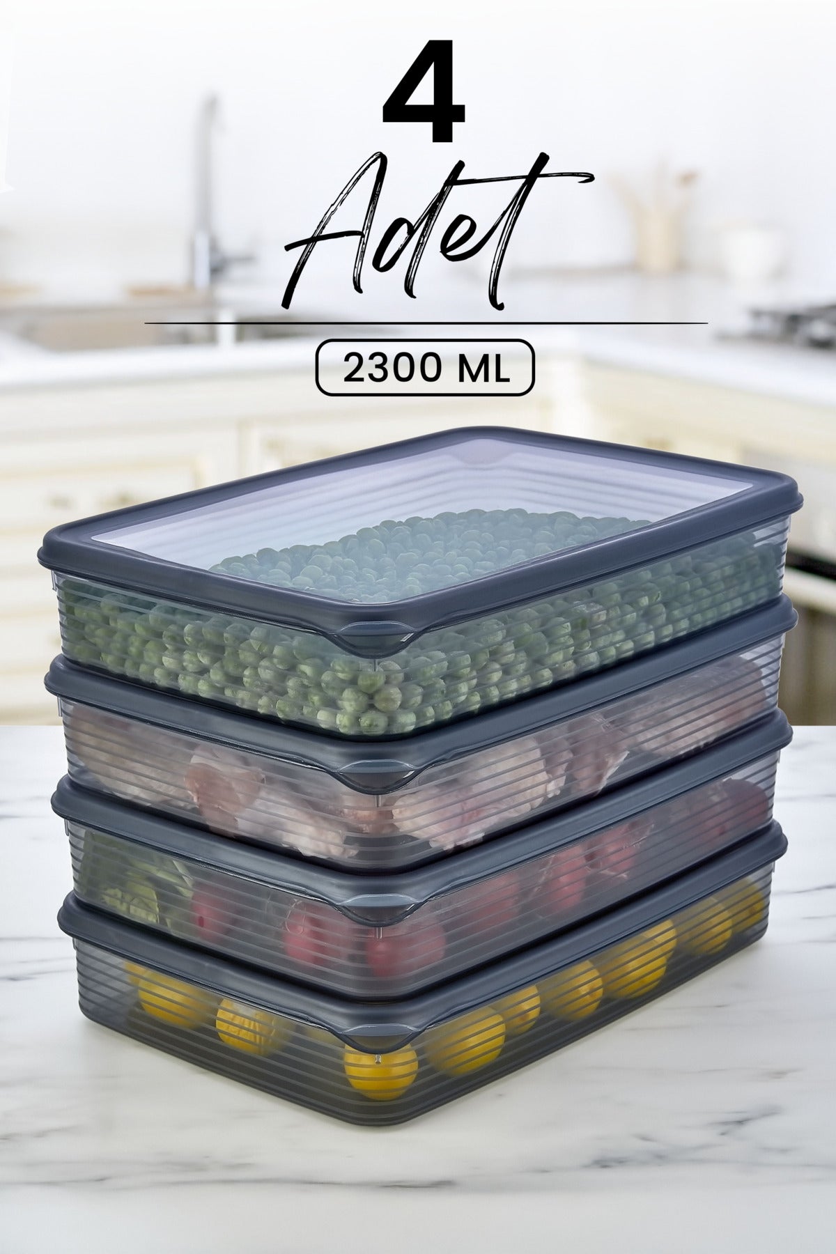 Boîtes de conservation réfrigérateur et micro-ondes 4 pièces 2300 ml – Organisateur pratique de cuisine