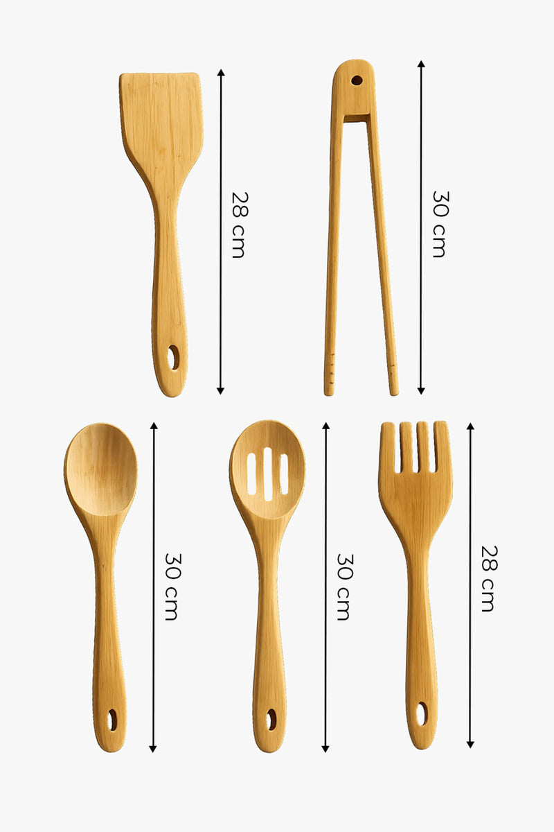 Set de 5 Ustensiles de Cuisine en Bambou Naturel