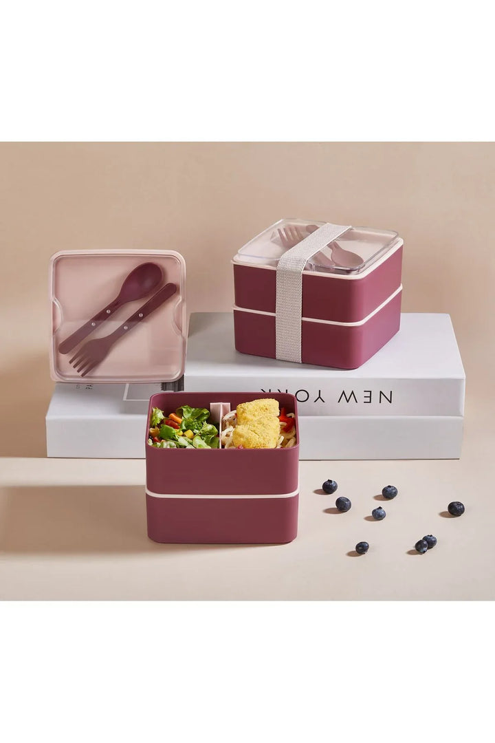 Boîte repas carrée à 2 niveaux – lunch box – set de rangement – gamelle alimentaire