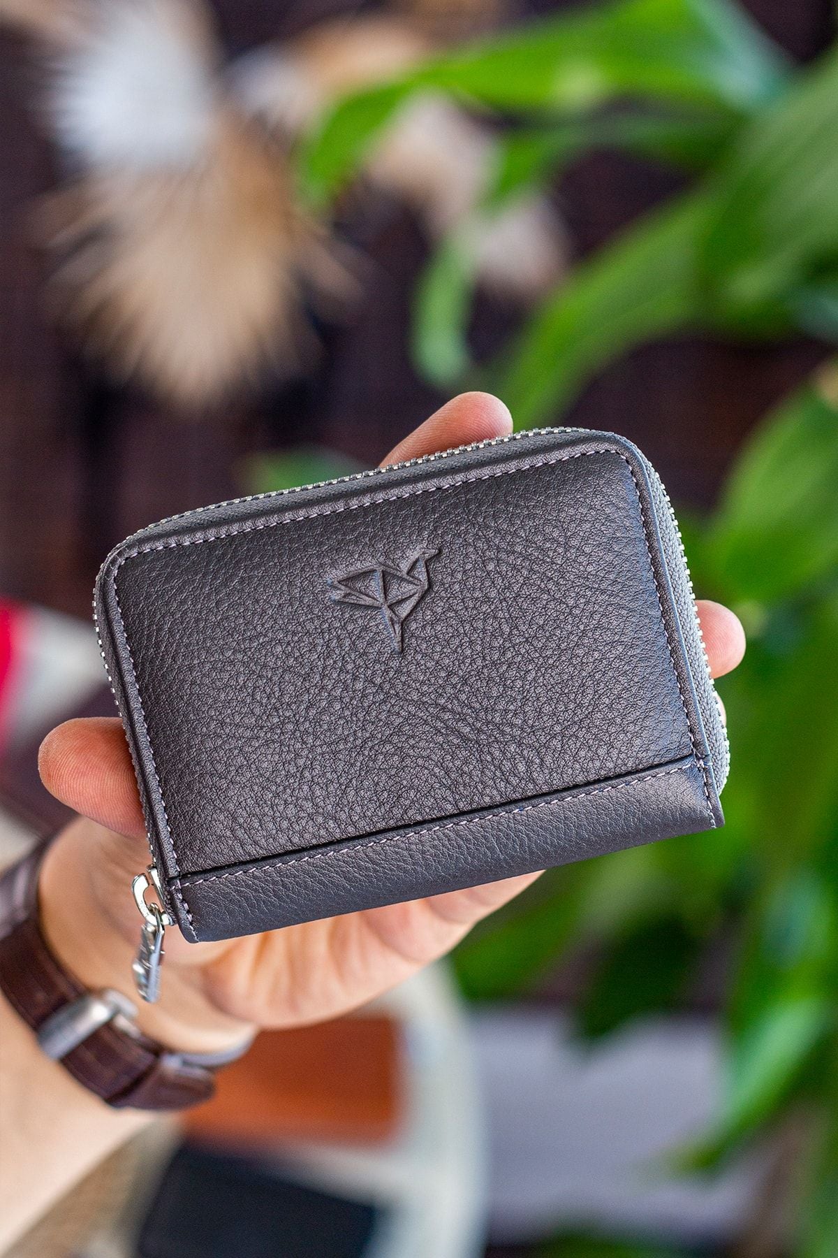 Sydney Hakiki Deri Bozuk Para Gözlü Fermuarlı Unisex Crazy Taba Cüzdan - Justyol