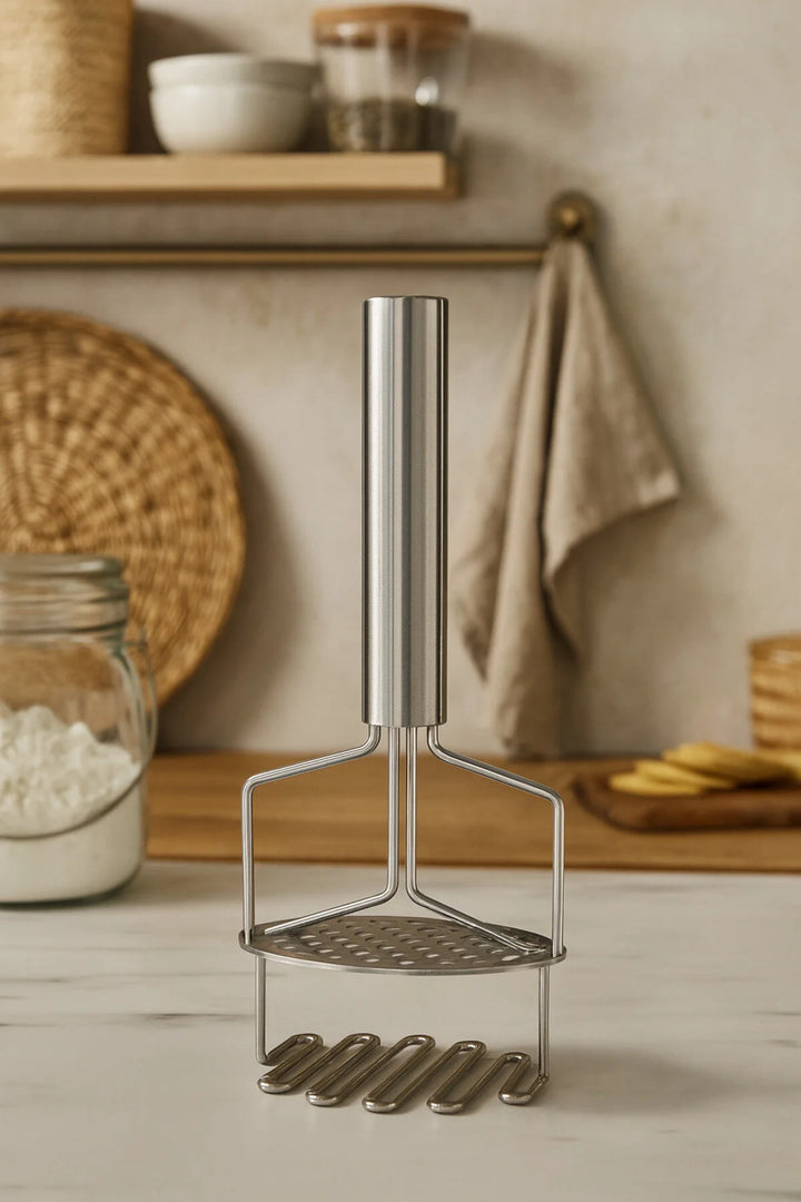 Presse-Purée en Acier Inoxydable avec Manche Ergonomique – Ustensile de Cuisine Résistant