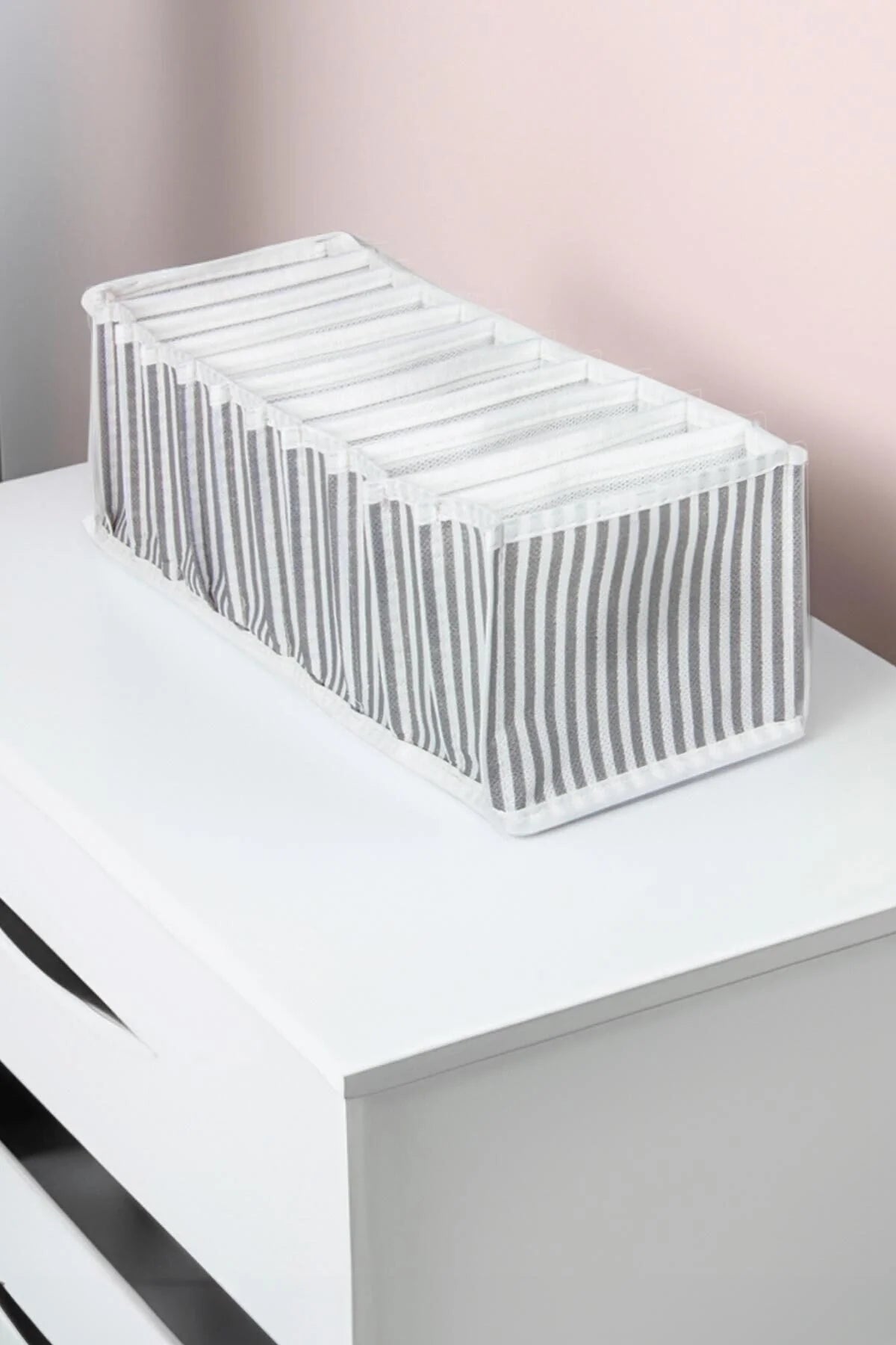 Organiseur accordéon - Taille S (41 x 11 x 12 cm) – Rangement compact avec design à rayures grises