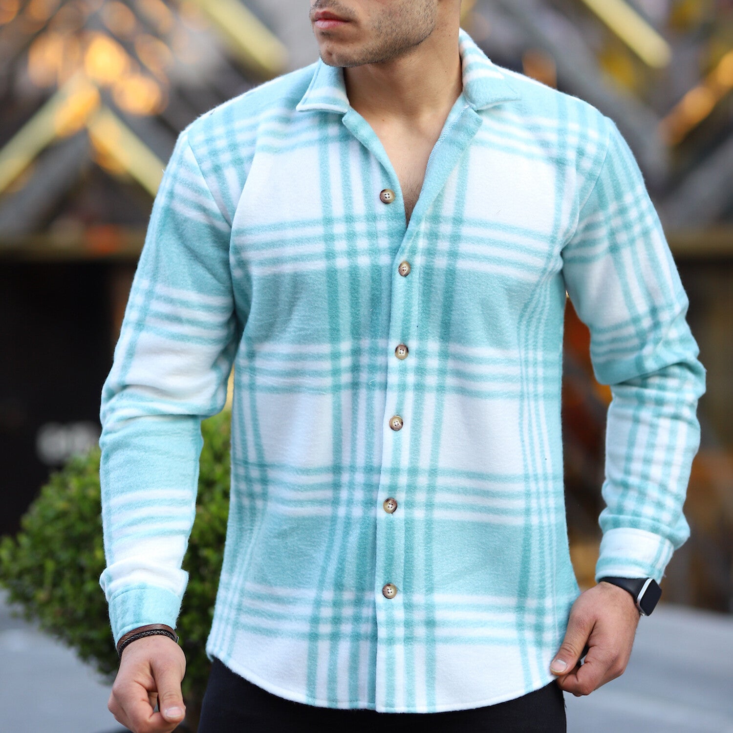 <tc>Chemise en polaire à rayures à coupe confortable - Turquoise - 25990</tc>