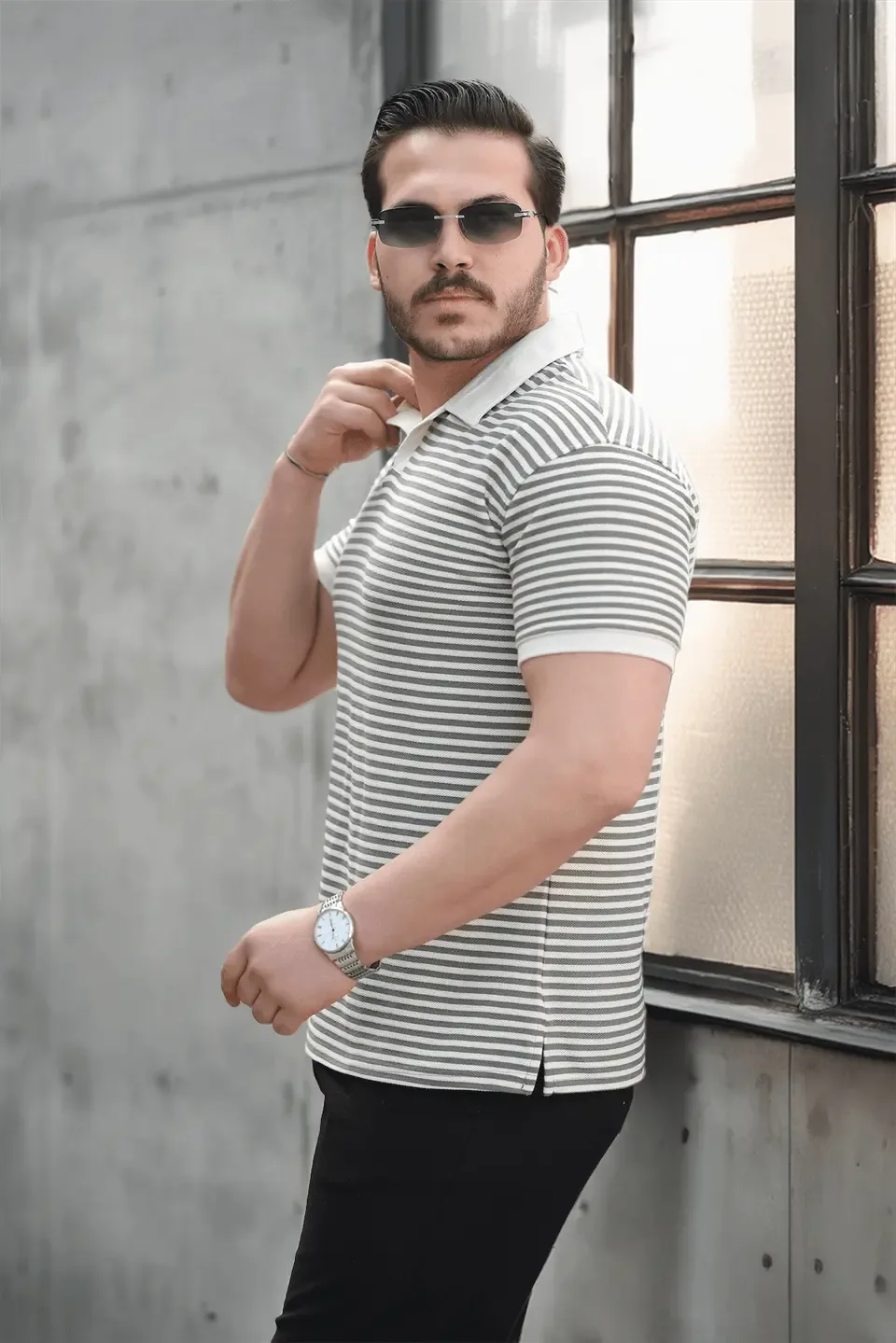 polo homme à rayures tricotées confortable - Justyol