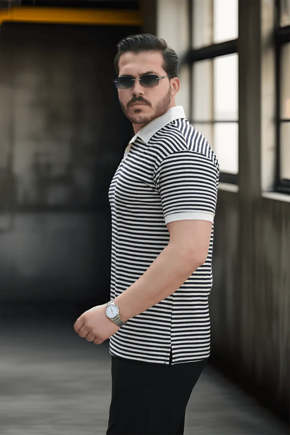 polo homme à rayures tricotées confortable - Justyol