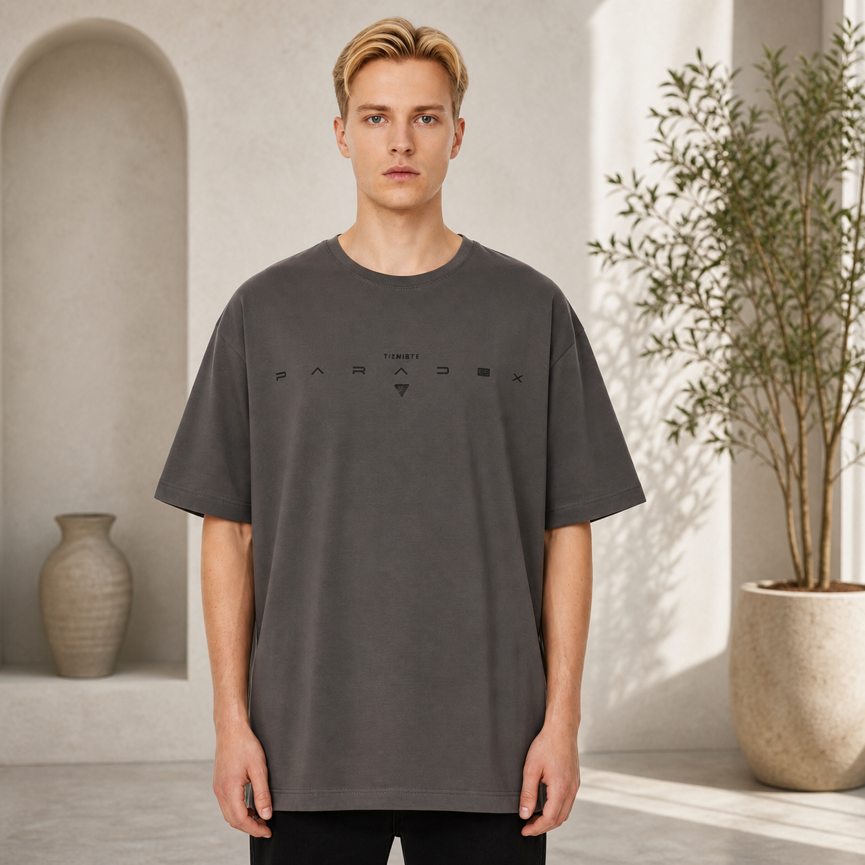 T-shirt homme oversize en coton doux – coupe large avec imprimé moderne - 88482