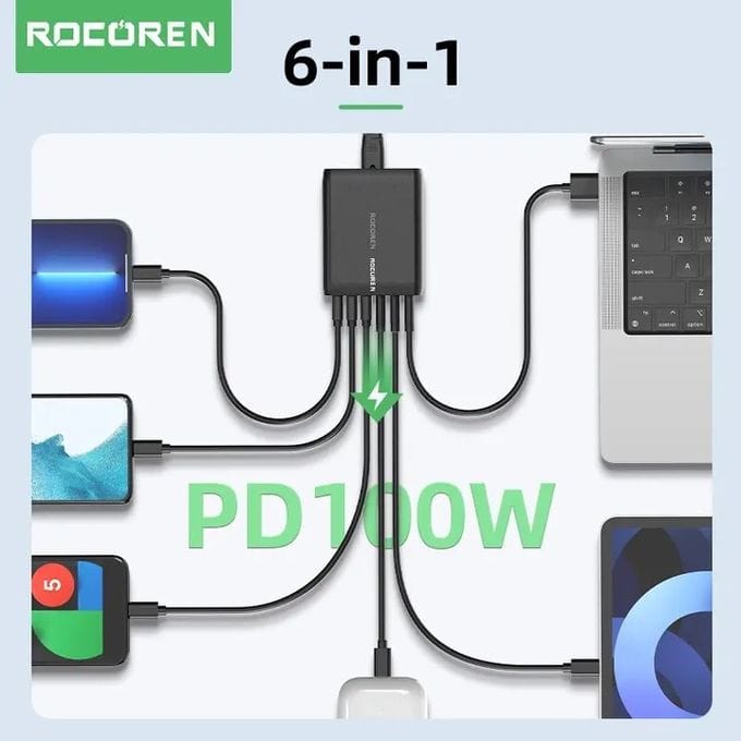 Chargeur GaN 100W Rocoren – Charge Rapide Multiports