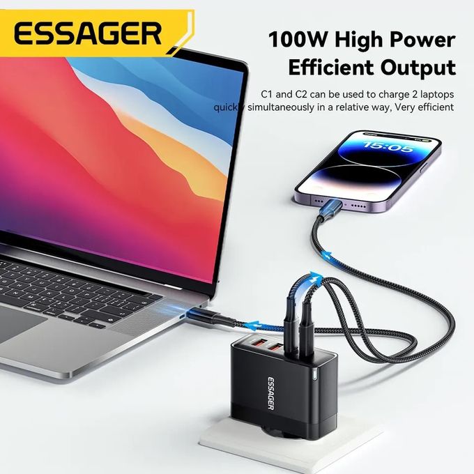 Essager Chargeur Gan 100W USB Type C, Charge Rapide