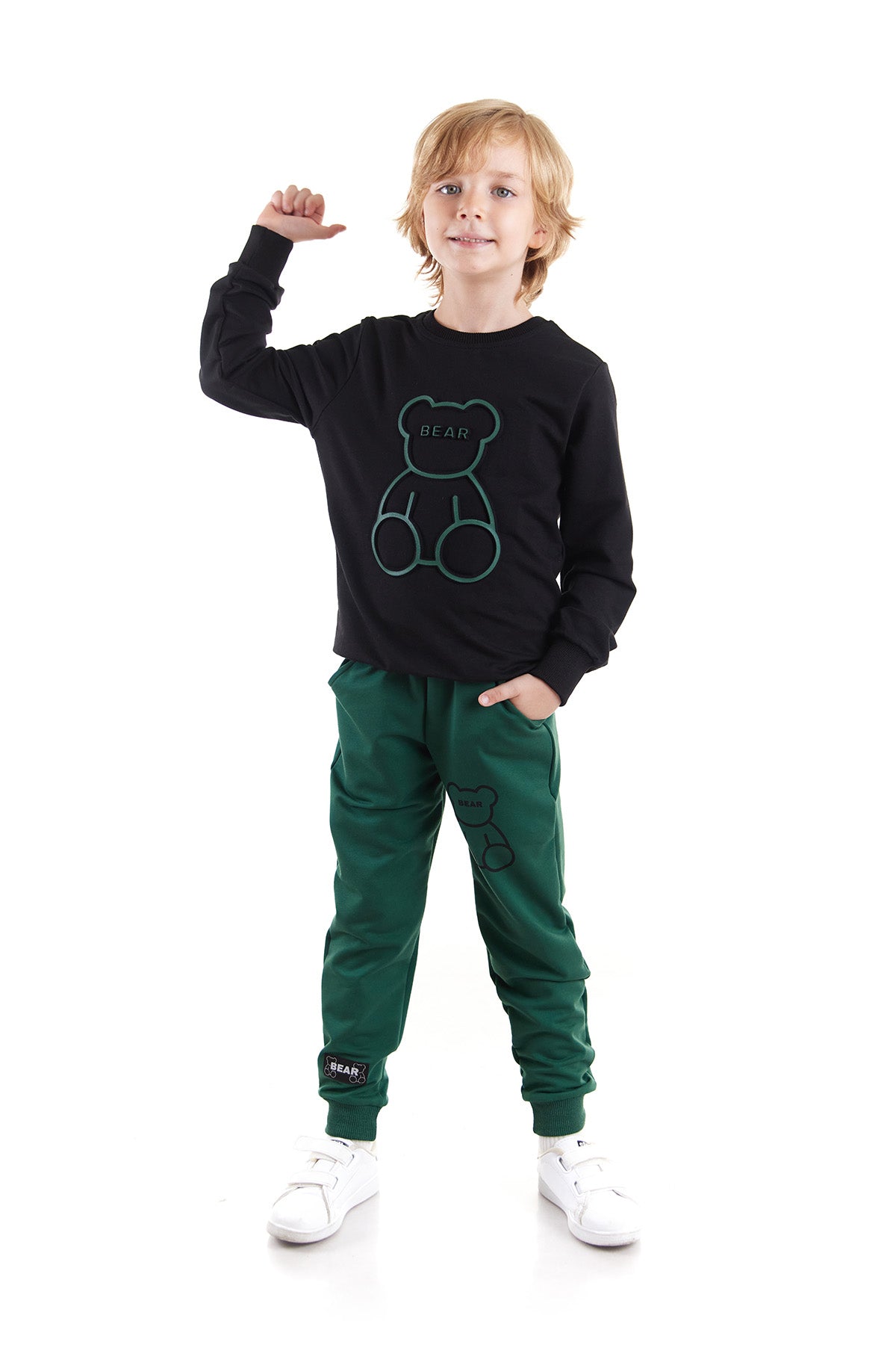 <tc>Ensemble de jogging tendance pour garçon avec imprimé gaufré ourson - AK2530</tc>