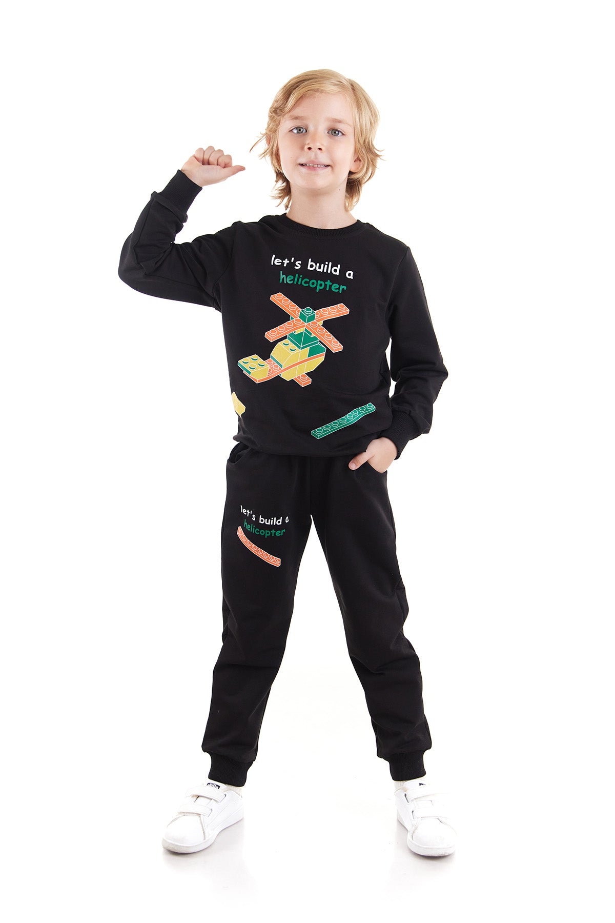 <tc>Ensemble de jogging tendance pour garçon avec imprimé hélicoptère, spécial école - AK2534</tc>