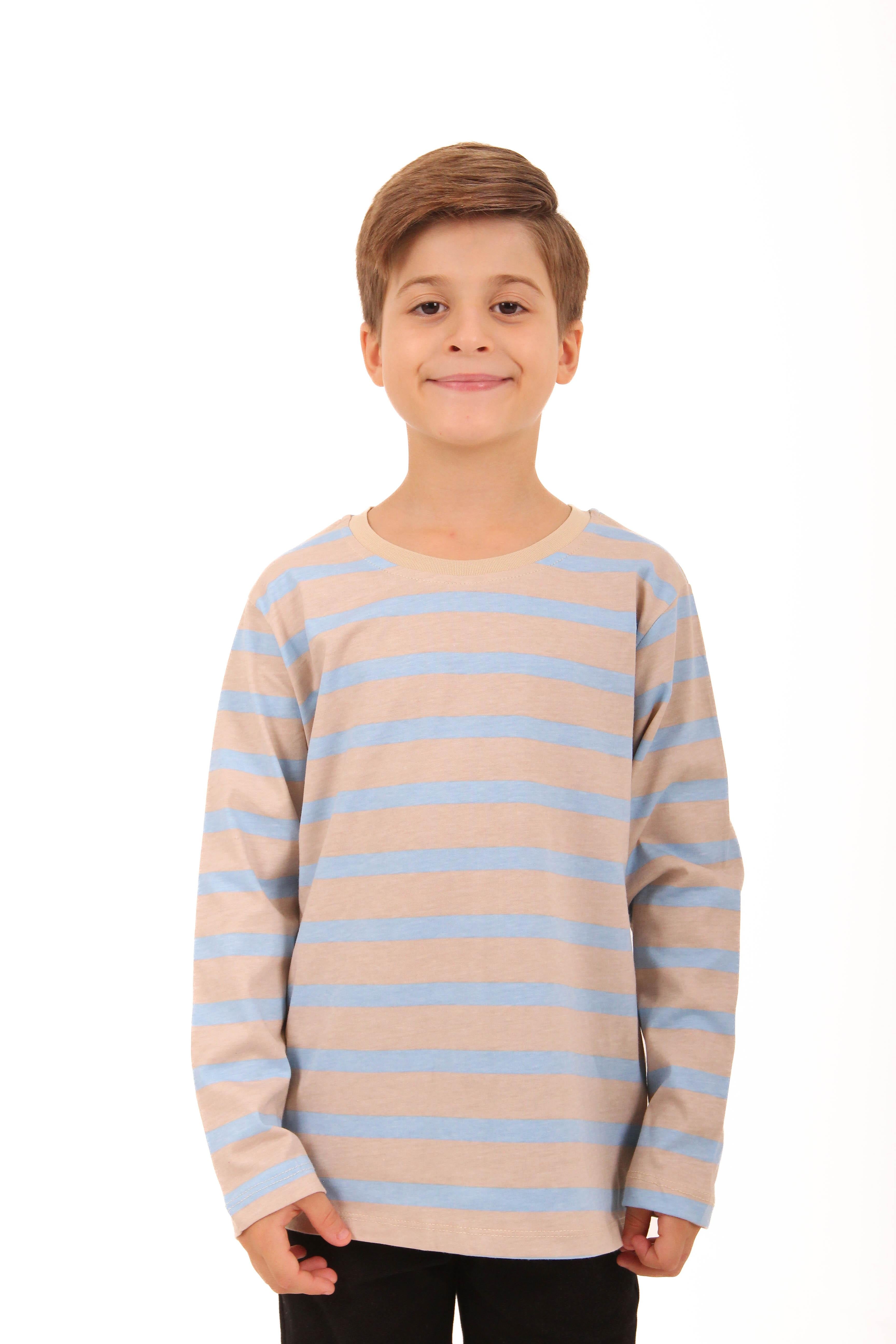 <tc>Ensemble de 2 sweatshirts unisexe pour enfants à manches longues, l'un à rayures et l'autre uni, avec col rond</tc>