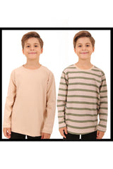 <tc>Ensemble de 2 sweatshirts unisexe pour enfants à manches longues, l'un à rayures et l'autre uni, avec col rond</tc>