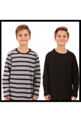 <tc>Ensemble de 2 sweatshirts unisexe pour enfants à manches longues, l'un à rayures et l'autre uni, avec col rond</tc>