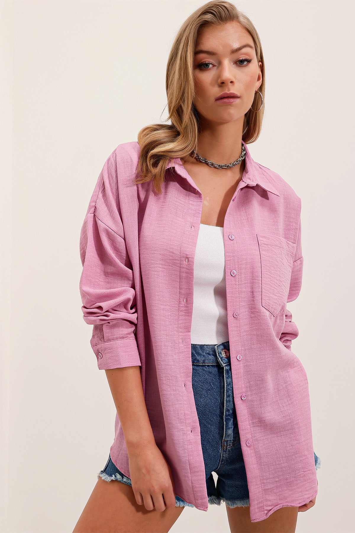 <tc>Chemise en lin oversize à une poche 20153.</tc>